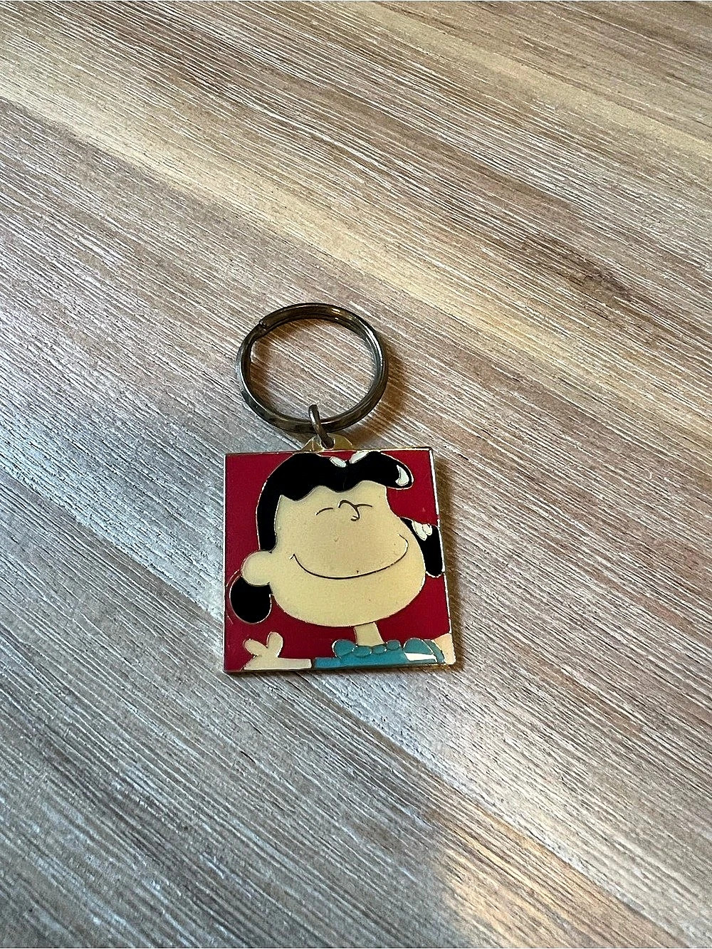 Vintage 1994 Peanuts Comic Lucy van Pelt Square Enamel Keychain Red & Black